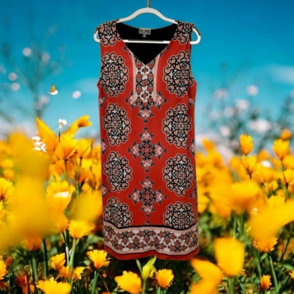 JM Collections womens plus size 3X coral black w beads dress sleeveless …